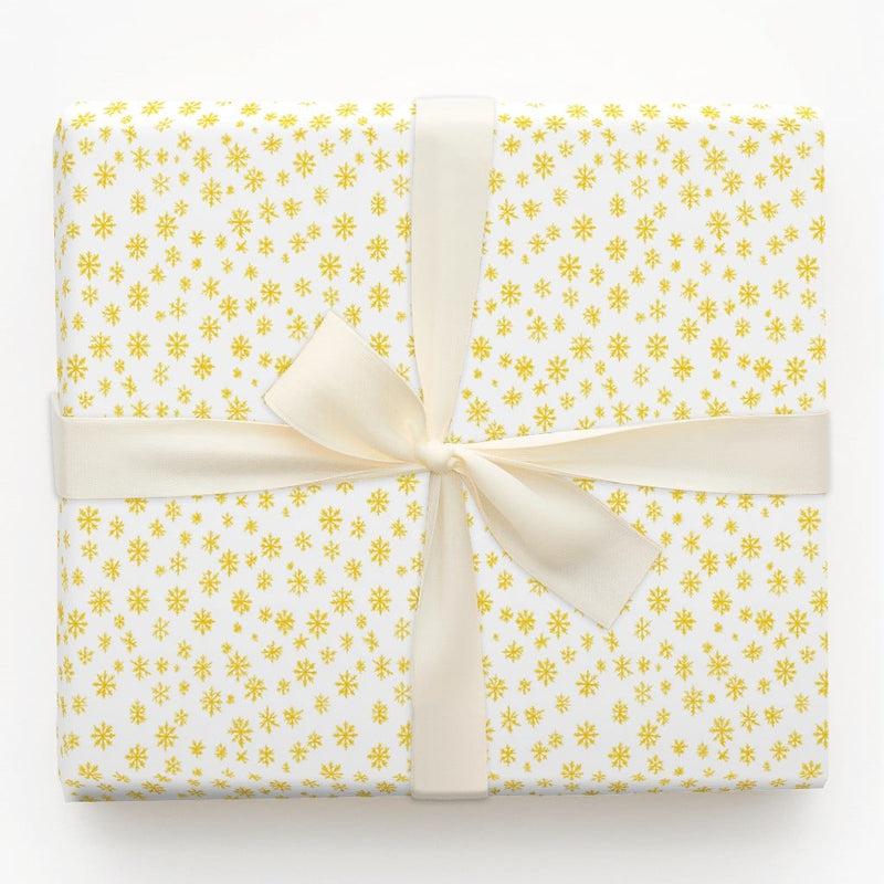 Yellow Winter Snowflake Gift Wrap, Golden Snowflake Wrapping Paper, Elegant Holiday Wrapping Paper, Christmas Present Paper, Gift Wrap Roll