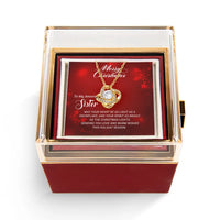 Rotating Rose Box, Sister Christmas Love Knot Necklace, CZ Crystal Pendant, Sentimental Sister Holiday Love Knot Jewelry Present for Her