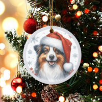 Santa Hat Aussie Dog Ornament, Australian Shepherd Christmas Ornament, Ceramic Australian Shepherd Ornament, Holiday Present for Aussie Lovers