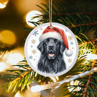 Santa Hat Snowflakes Ceramic Ornament, Newfoundland Dog Christmas Ornament, Winter Pet Tree Decor, Dog Lover Xmas Keepsake Ornament
