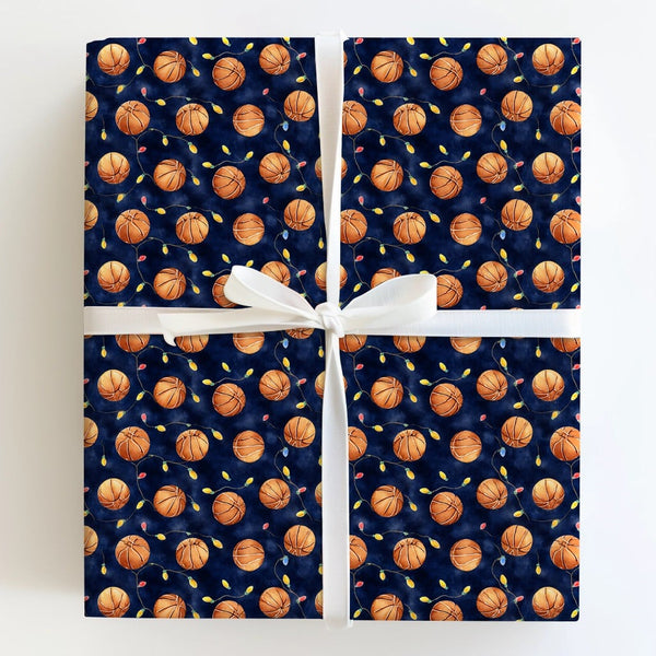 Sports Holiday Gift Wrap, Basketball Christmas Wrapping Paper, Watercolor Basketball Present Paper, Athlete Coach Christmas G