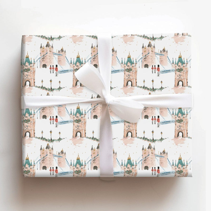 Watercolor UK Christmas Gift Wrap, London Tower Bridge Wrapping Paper, British London Holiday Wrapping Paper, Anglophile Travel Present Wrap