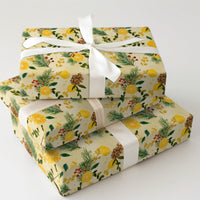 Pinecone Berry Holiday Gift Wrap, Watercolor Lemon Christmas Wrapping Paper, Botanical Winter Wrapping Paper, Citrus Festive Gift Wrap Roll