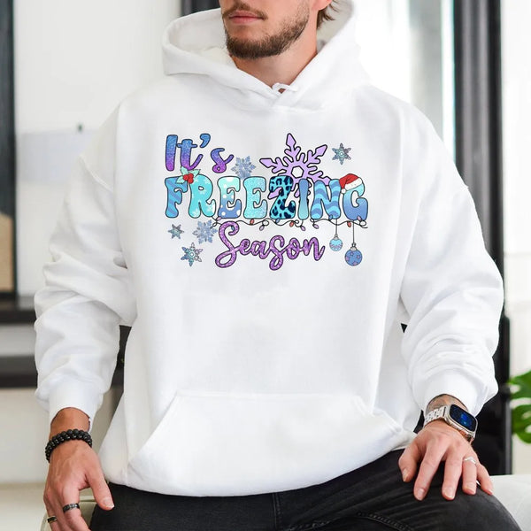 Snowflake Christmas Graphic Sweatshirt, Its Freezing Season Hoodie, Comfy Winter Holiday Pullover, Festive Family Season Hood