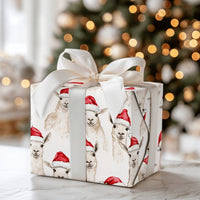 Santa Hat Alpaca Gift Wrap, Watercolor Christmas Llama Wrapping Paper, Adorable Holiday Animal Paper, Festive Winter Present Wrapping Paper