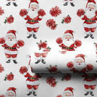 Pom Pom Santa Christmas Gift Wrap, Cheerleader Santa Wrapping Paper, Watercolor Whimsical Present Paper, Humorous Holiday Gift Wrapping Paper