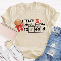 Humorous Teacher Christmas T-Shirt, I Teach Smart Cookies to Read Shirt, Holiday Reading Teacher Tee, Adorable Xmas Cookie Shirt, Teacher Xmas Present