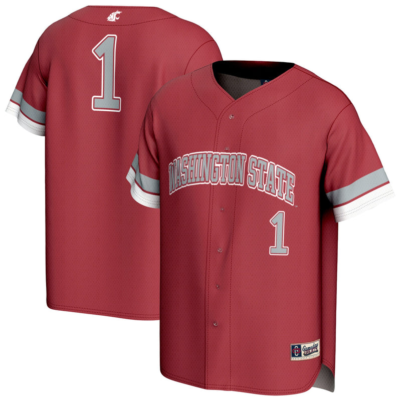 #1 Washington State Cougars Lightweight Collegiate Baseball Fashion Jersey - Crimson