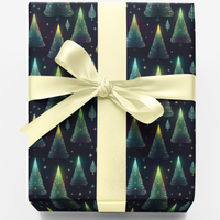 Winter Forest Gift Wrap, Holiday Pines Christmas Wrapping Paper, Glowing Pine Tree Wrapping Paper, Starry Night Festive Holiday Gift Wrap