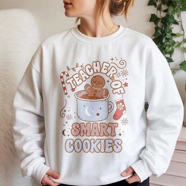 Gingerbread Christmas Sweater, Teacher of Smart Cookies Sweatshirt, Adorable Teacher Holiday Crewneck, Festive School Graphic