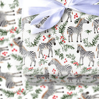 Holiday Holly Berry Gift Wrapping Paper, Christmas Zebra Wrapping Paper, Safari Xmas Gift Wrap, Winter Animal Holiday Present Wrap