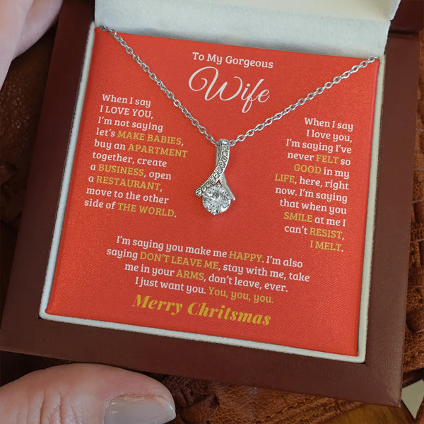 Romantic Message Card Pendant Necklace, To My Wife Christmas Necklace, 14k White Gold Jewelry, Holiday Christmas Present for 