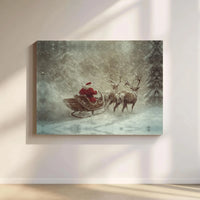Snowy Reindeer Christmas Canvas, Santa Sleigh Canvas Wall Art, Winter Holiday Wall Decor, Vintage Xmas Canvas Print, Festive Home Present