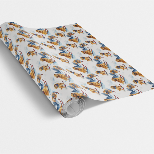 Winter Dog Ski Gift Wrap, Skiing Golden Retriever Wrapping Paper, Snowy Golden Glide Wrapping Paper, Christmas Holiday Dog Wr