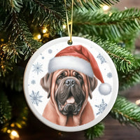 Santa Hat Puppy Ceramic Ornament, Mastiff Dog Christmas Ornament, Adorable Dog Breed Holiday Tree Ornament, Festive Xmas Present for Dog Lovers