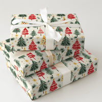 Colorful Holiday Gift Wrap, Watercolor Christmas Trees Wrapping Paper, Retro Xmas Tree Gift Wrapping Paper, Festive Winter Present Paper