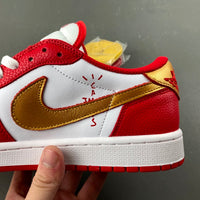 Low Top Sneakers, White Red Gold Colorway, Reverse Hook Design, Lace Up Design, Casual Gift for Sneaker Fans