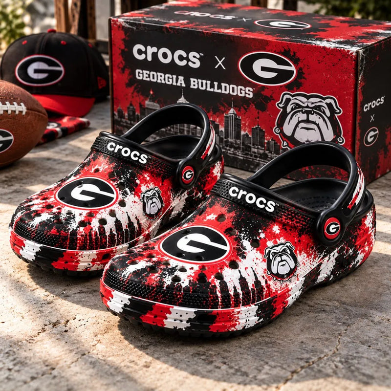 UGA Splatter - Red, Black and Bulldog Attitude Clogs