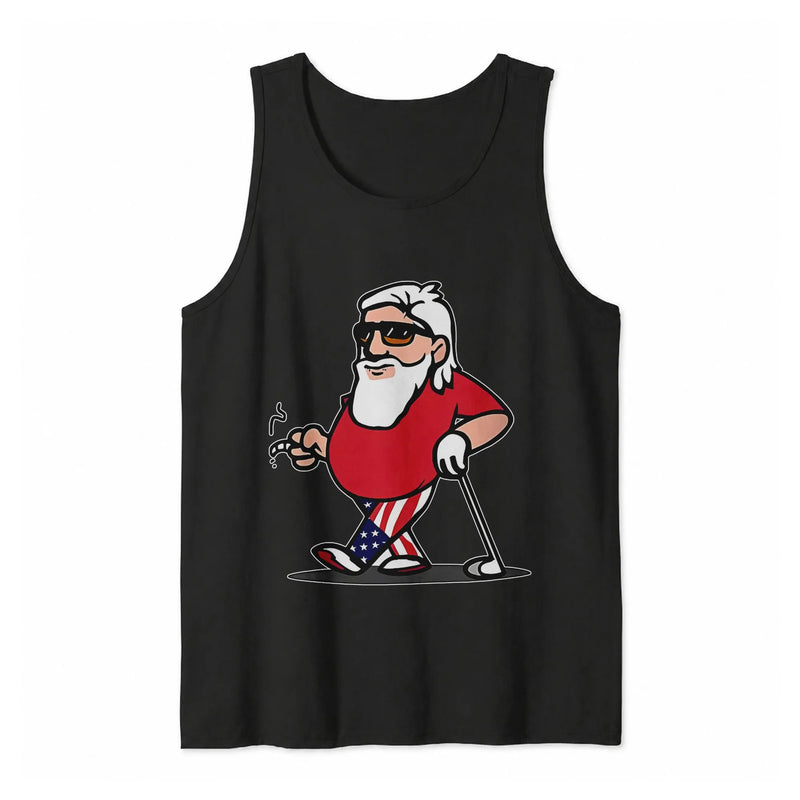 Humorous Cool Santa Golf Tank Top, Golfing Santa in Sunglasses Tank Top, Christmas in July Holiday Graphic Sleeveless Shirt, Golfer Present