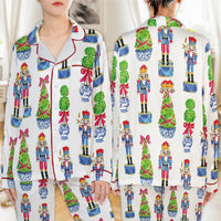 Holiday Nutcracker Pajama Set, Nutcracker Christmas Satin Pajamas, Festive Christmas Loungewear, Silky Pajama Sleepwear, Xmas Present for Her