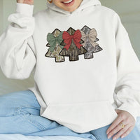 Coquette Bow Holiday Sweatshirt, Camo Christmas Tree Hoodie, Camouflage Tree Pullover, Outdoorsy Hunting Christmas Hooded Sweater for Women