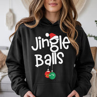 Adult Holiday Humor Sweatshirt, Jingle Balls Humorous Christmas Hoodie, Festive Graphic Pullover, Crude Christmas Humor Hoodie