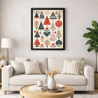 Nordic Holiday Pattern Print, Scandinavian Folk Art Christmas Tree Wall Art, Festive Winter Wall Poster, Farmhouse Xmas Digital Download