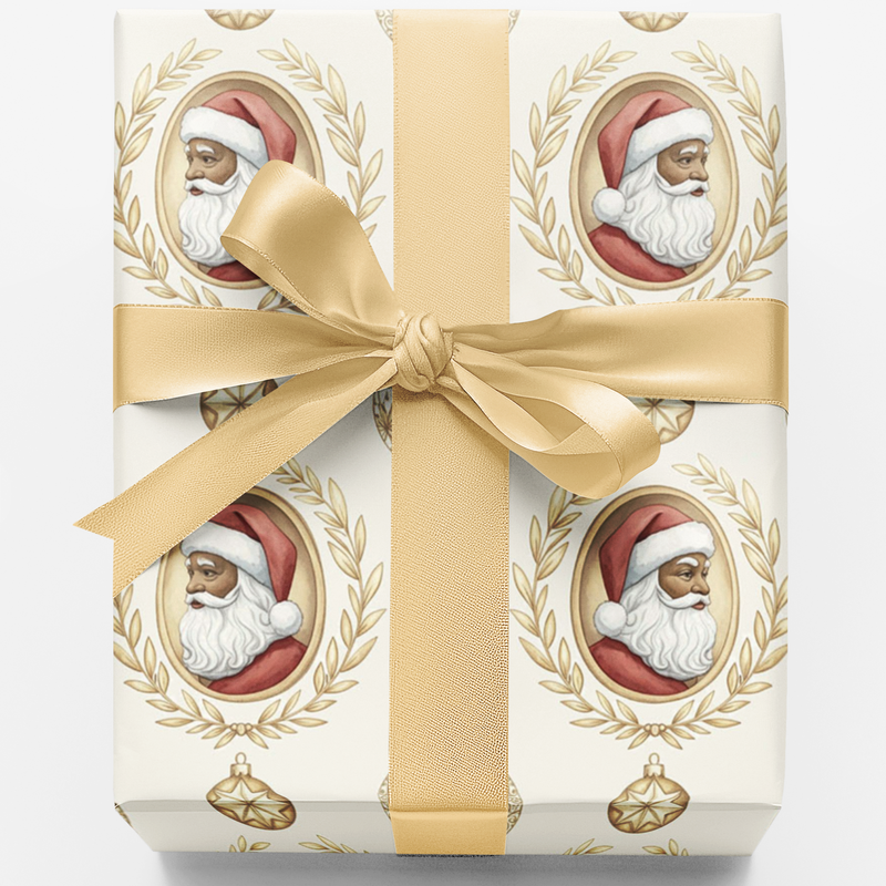 Vintage Cameo Holiday Gift Wrap, Black Santa Wrapping Paper, African American Santa Wrapping Paper, Classic Christmas Present Wrapping Paper