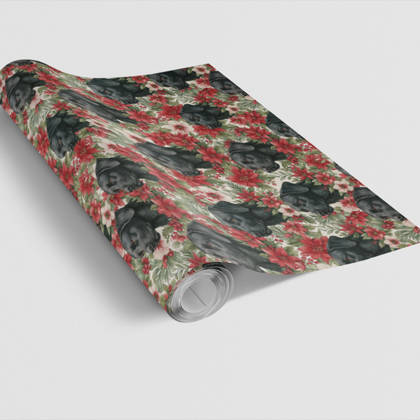 Festive Poinsettia Dog Gift Wrap, Black Labrador Christmas Wrapping Paper, Black Lab Present Wrap, Dog Lover Holiday Gift Wra