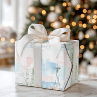 Watercolor Space Needle Gift Wrap, Seattle Christmas Wrapping Paper, Pacific Northwest Skyline Wrapping Paper, Festive Holiday Gift Wrap