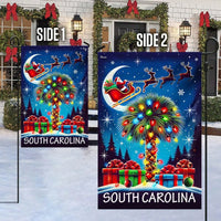 Santa Sleigh Palmetto Tree Yard Flag, South Carolina Christmas Garden Flag, Double-Sided SC State Flag, Holiday Lawn Decor Present