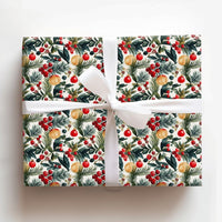 Botanical Berry Gift Wrap, Watercolor Pine Holly Christmas Wrapping Paper, Festive Holiday Wrapping Paper, Xmas Present Wrap Roll