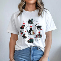 Adorable Festive Kittens Shirt, Black Cat Christmas T-Shirt, Retro Holiday Cat Graphic Tee, Spooky Season Xmas T-shirt, Present for Cat Lovers