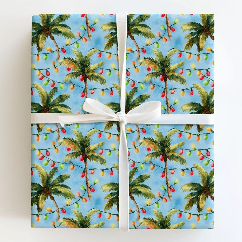 Tropical Beach Holiday Gift Wrap, Palm Tree Christmas Wrapping Paper, Coastal Christmas Tree Wrapping Paper, Island Festive Gift Wrap