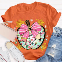 Festive Teacher Holiday Shirt, Christmas Lights Snowflakes Bow Apple T-Shirt, Adorable Coquette Winter Graphic Tee, Xmas Present for Her
