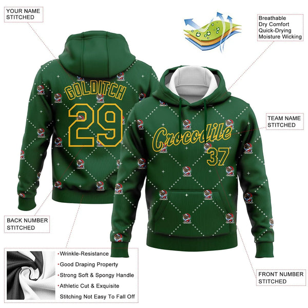 Personalized Name Number Holiday Pullover, Custom Christmas Dog Santa Hoodie, 3D Green Gold Xmas Sweatshirt, Dog Lover Presen