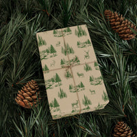 Deer Pine Tree Gift Wrap, Rustic Woodland Wrapping Paper, Forest Animal Christmas Present Paper, Nature Winter Wrapping Paper Roll