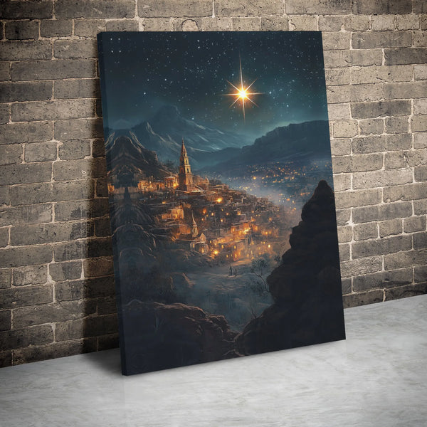 Nativity Village Canvas Print, Star of Bethlehem Canvas Art, Bethlehem Scene Wall Art, Star of Bethlehem Canvas Decor, Christ