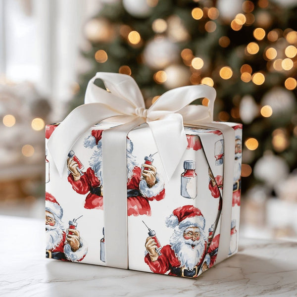 Nurse Doctor Christmas Gift Wrap, Humorous Syringe Santa Wrapping Paper, Medical Holiday Wrapping Paper, Healthcare Worker Pr