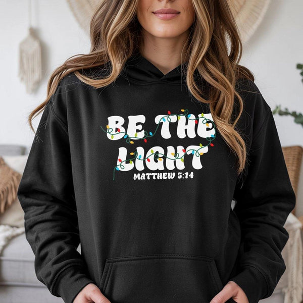 Matthew 5:14 Christmas Lights Hoodie, Be the Light Christian Hoodie, Faith Scripture Holiday Hoodie, Comfy Religious Hooded S