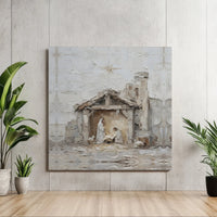 Palette Knife Christmas Canvas Art, Nativity Scene Square Canvas, Holy Family Stretched Canvas Print, Religious Holiday Wall Decor