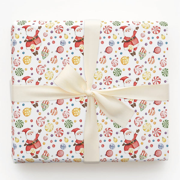 Peppermint Candy Gift Wrap, Watercolor Santa Wrapping Paper, Festive Christmas Wrapping Paper, Holiday Gift Wrap Roll, Xmas P