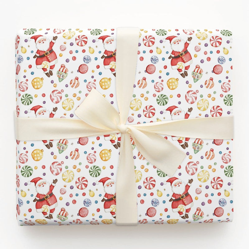 Peppermint Candy Gift Wrap, Watercolor Santa Wrapping Paper, Festive Christmas Wrapping Paper, Holiday Gift Wrap Roll, Xmas Present Paper