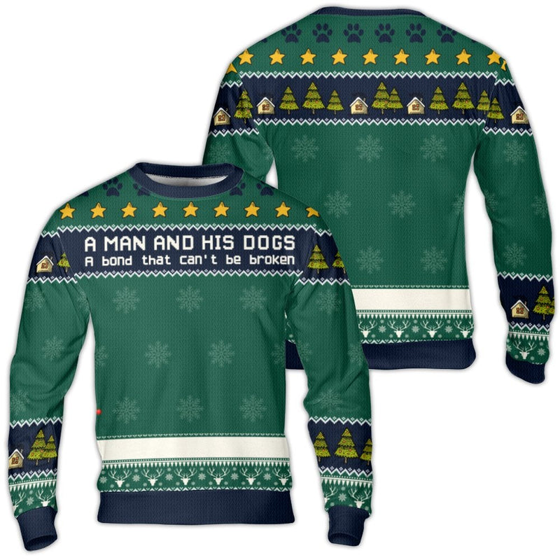 Dog Lover Holiday Sweatshirt, A Man and His Dogs Ugly Christmas Sweater, Humorous Dog Dad Xmas Crewneck, Adorable Pet Owner Ugly Sweater Party Present