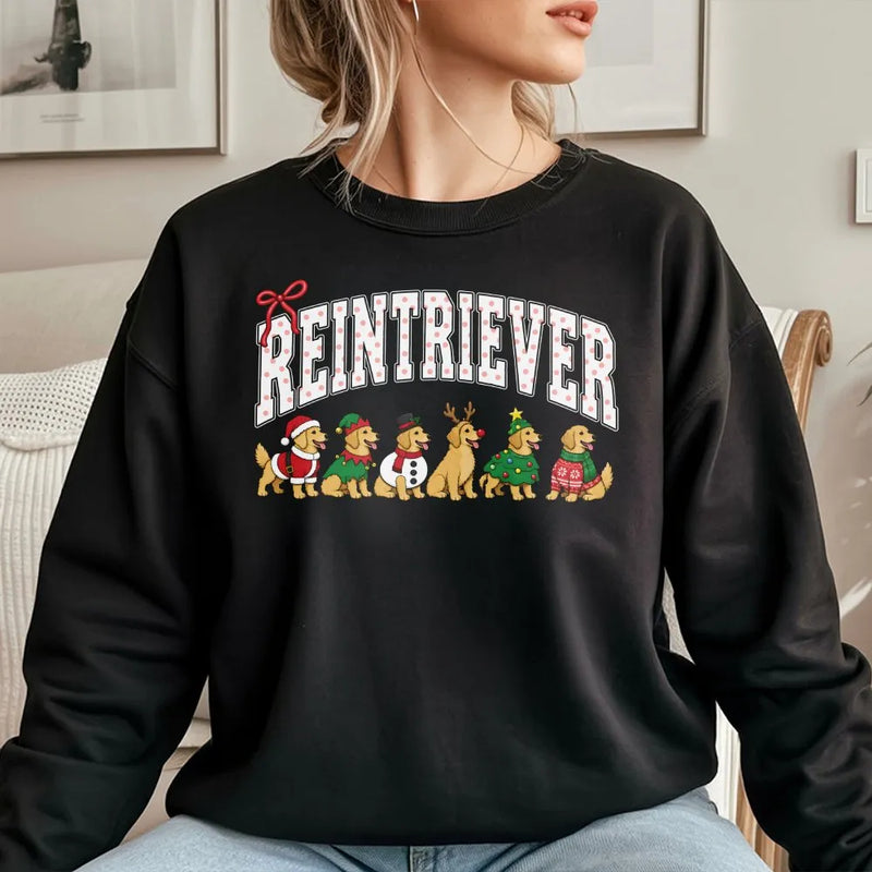 Golden Retriever Holiday Crewneck, Reintriever Christmas Sweatshirt, Humorous Reindeer Dog Sweater, Varsity Retriever Pullover, Dog Lover Present
