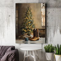 Cowboy Boots Holiday Tree Canvas Print, Western Christmas Canvas Wall Art, Rustic Country Christmas Canvas, Cowgirl Xmas Decor Present