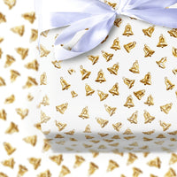 Shimmer Holiday Bells Gift Wrap, Golden Bell Wrapping Paper, White and Gold Christmas Wrapping Paper, Festive Winter Holiday Wrapping Paper