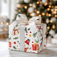Candy Cane Holiday Gift Wrap, Watercolor Snowman Wrapping Paper, Adorable Winter Snowmen Paper Roll, Christmas Gift Wrapping Paper