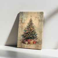 Vintage Christmas Tree Canvas Print, Rustic Christmas Tree Canvas Wall Art, Festive Christmas Canvas Decor, Holiday Home Wall Hanging