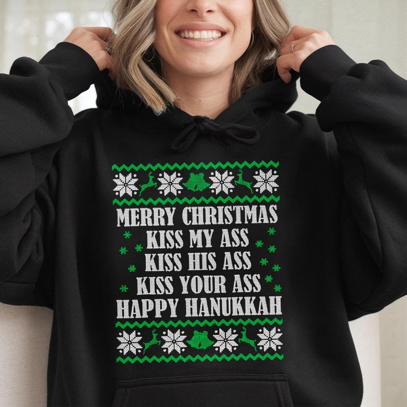 Ugly Sweater Style Quote Sweatshirt, Humorous Christmas Hoodie, Retro Holiday Graphic Pullover, Sarcastic Christmas Humor Hooded Sweatshirt
